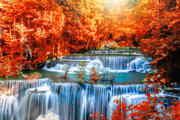 Landscape photo, Huay Mae Kamin Waterfall,Amazing waterfall in wonderful autumn forest, beautiful waterfall in rainforest at Kanchanaburi province, Thailand