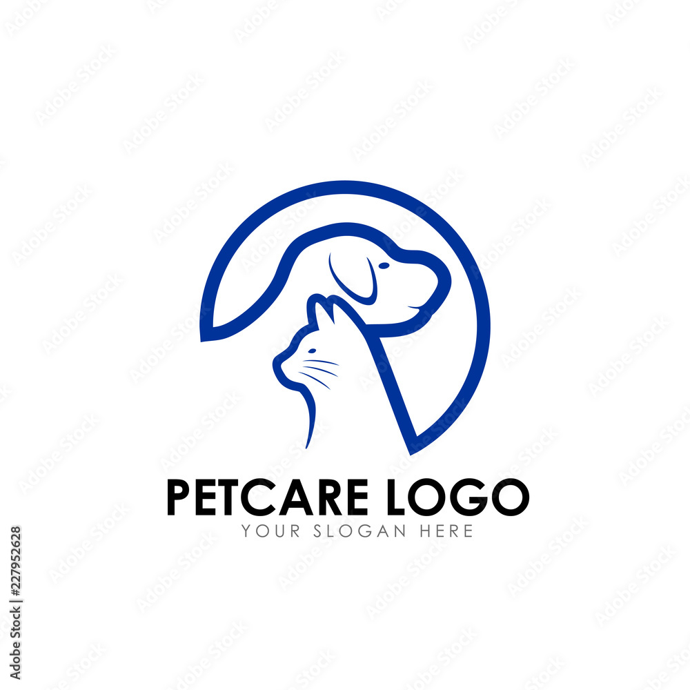 pet care and pet clinic logo design template. cat and dog vector ...