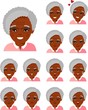 © annasunny - Set of different african american avatar old women in colorful flat style. Collection of various emotion expression avatar age female happy, angry, sad, funny.