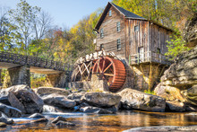 Babcock State Park Old Grist Mill In West Virginia Autumn Abandoned With River