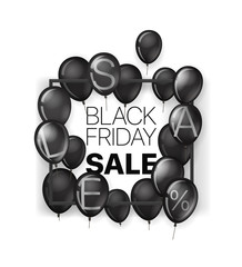 Poster - Black friday sale. Vector banner with frame and black balloons on white background