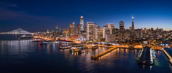 Fototapete - Aerial View of San Francisco Skyline with Holiday City Lights