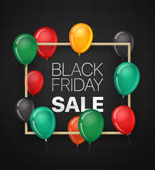 Poster - Black friday sale banner with color balloons. Vector illustration