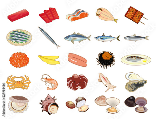 食材アイコン イラスト 魚介類 まぐろ かに えび 貝 Stock Vector Adobe Stock 食材アイコン イラスト 魚介類 まぐろ かに えび 貝 Stock Vector Adobe Stock
