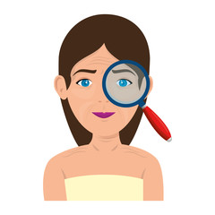 Poster - woman in towel with magnifying glass