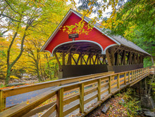 Covered Bridge Over Pemigewasset River At The Flume Gorge In Fanconia State Park New Hampshire