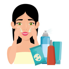 Poster - woman in towel with facial treatment products