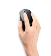 © New Africa - Woman using computer mouse on white background, top view. Space for text