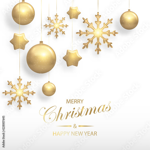 Vector Illustration Of Christmas Background With Golden 3d