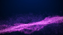 Wave Glow. Wave Of Particles. Wave 3d. 3d Rendering. Futuristic Purple Dots Background With A Dynamic Wave. Abstract Big Data Visualization.