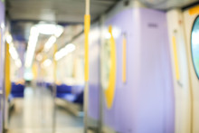 Blurred Background With Inside MTR Train. The Mass Transit Railway Is Rapid Transit Railway System In Hong Kong.