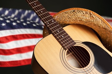 Poster - Acoustic guitar close up on background