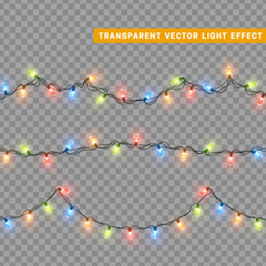 Wall Mural - garlands color colorful isolated vector, christmas decorations lights effects. glowing lights for xm