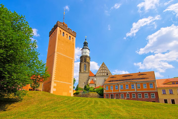 Canvas Print - Kamenz Roter Turm und Kirche in Sachsen, Deutschland - Kament red tower and church, Saxony