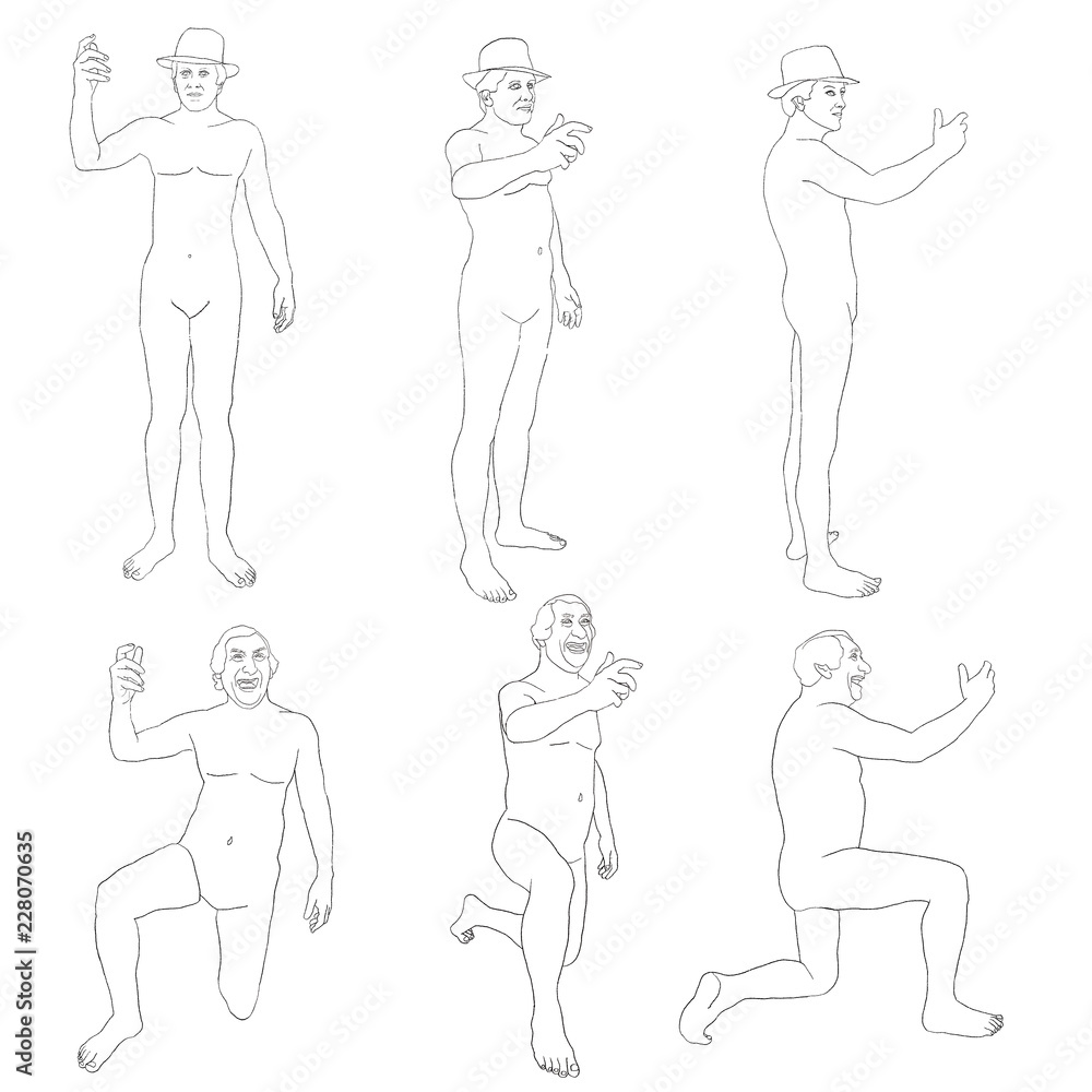 tracé, expression, homme, debout, à genou, verre à la main, figure, dessin  au trait, model, silhouette, gens, modèle, Stock Illustration | Adobe Stock, image size:1000x1000