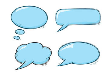 Speech bubbles. Blue doodles set