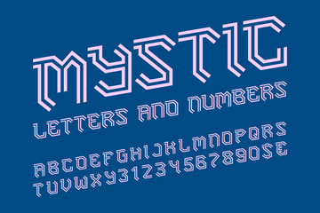 Mystic alphabet with numbers and currency symbols. Gaming stylized font