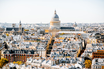 Wall Mural - Aerial panoramic view of Paris from the Notre-Dame cathedral with Pantheon building during the morning light in France