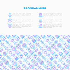 Wall Mural - programming concept with thin line icons: developer, code, algorithm, technical support, program set