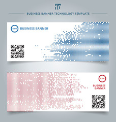 set of template abstract technology digital data square blue and red pattern pixel background.