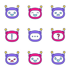 Wall Mural - Robot emojis color icons set