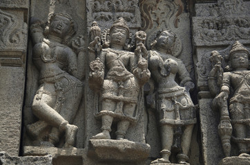 Carved figures, outer wall of temple, Near Palasdeo Temple, Ujani Dam, Maharashtra