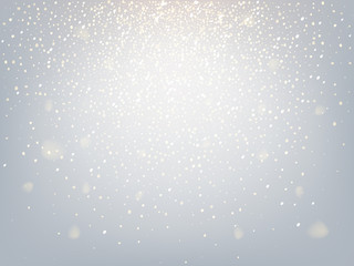 Wall Mural - Falling golden snow on light background. Vector holiday background.