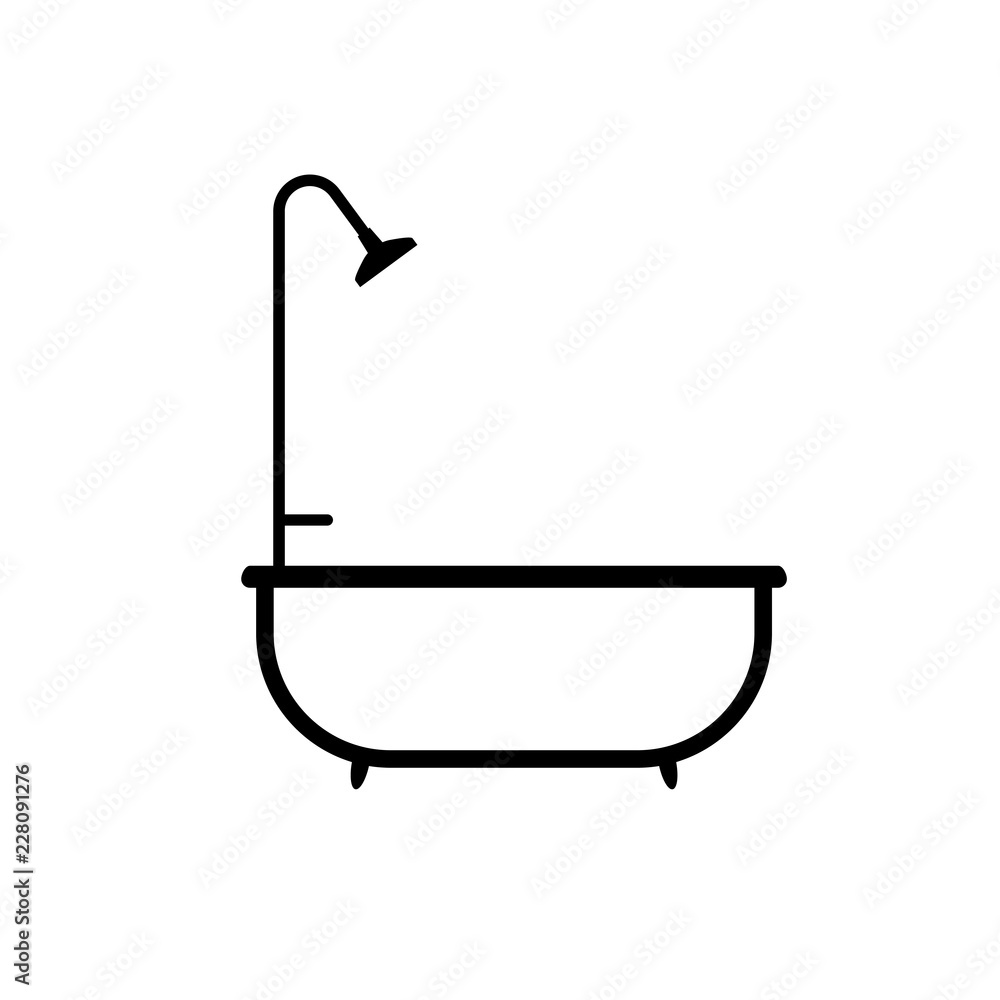 Bathtub and shower icon. Bathroom clipart isolated on white background  Stock Vector | Adobe Stock, image size:1000x1000