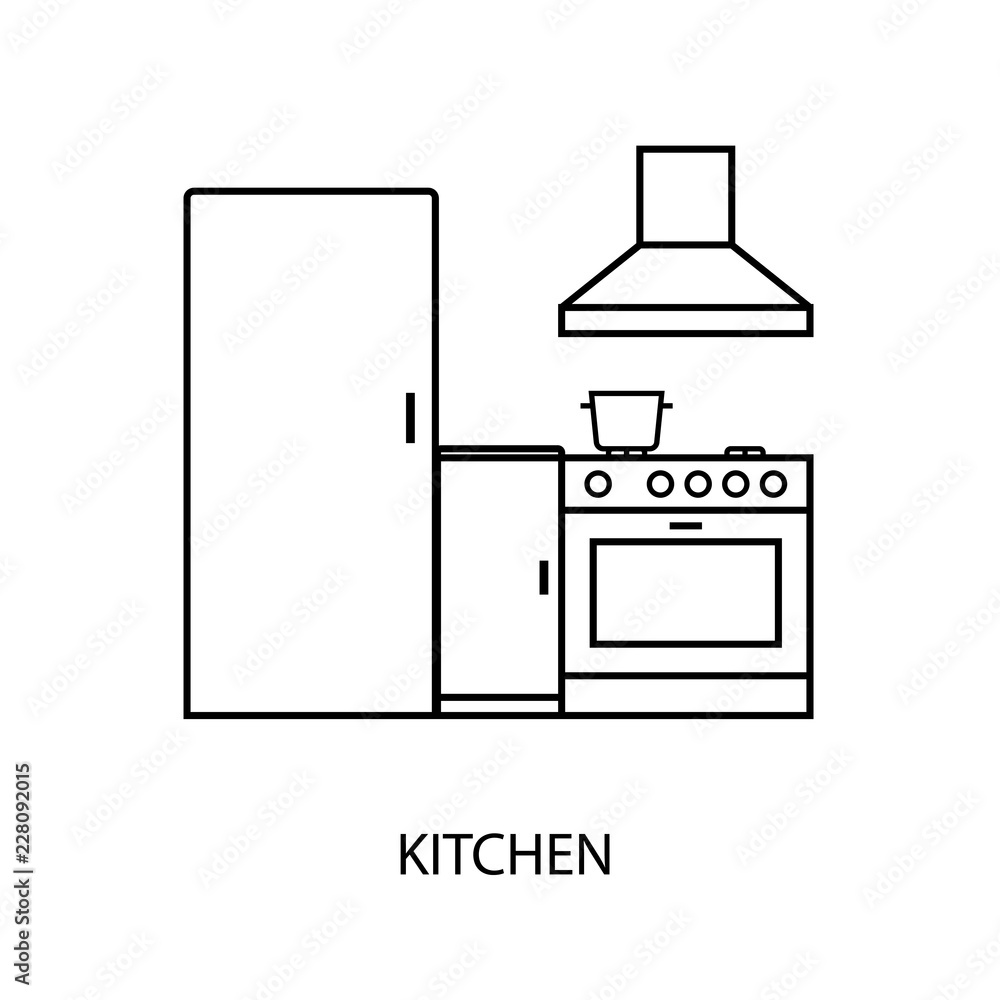 Kitchen room outline icon. Clipart image isolated on white background Stock  Vector | Adobe Stock, image size:1000x1000