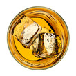 Whiskey or whisky in rocks glass from top view isolated on white background including clipping path