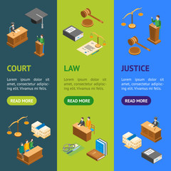 Poster - Law Court 3d Banner Vecrtical Set Isometric View. Vector