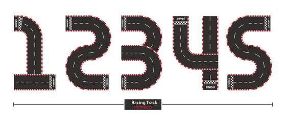 Numbers racing track style in a set 12345