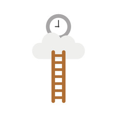 Vector icon concept of reach clock on cloud with wooden ladder