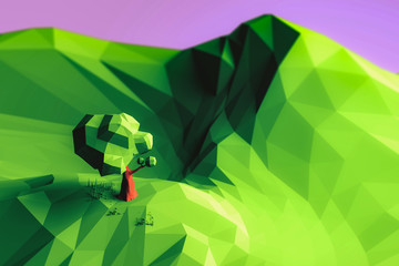Wall Mural - 3d illustration low poly landscape tree and mountain.