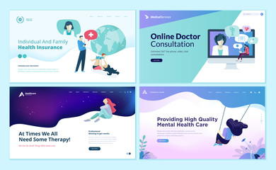 set of web page design templates for medicine, health insurance, therapy, online medical services. m