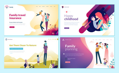 Wall Mural - set of web page design templates for family planning, travel insurance, nature and healthy life. mod