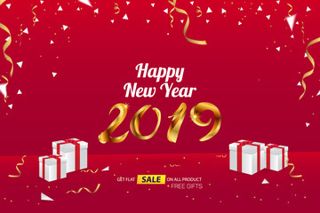 Poster - Happy New Year 2019 Sale Banner Advertising Vector Template Design