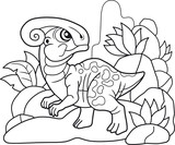 Fototapeta Dinusie - cartoon cute parasaurolophus, funny illustration coloring book