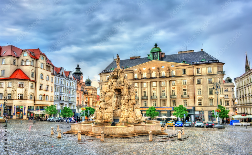 Obraz na płótnie Parnas Fountain on Zerny trh square in the old town of Brno, Czech Republic w salonie