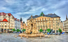 Parnas Fountain On Zerny Trh Square In The Old Town Of Brno, Czech Republic