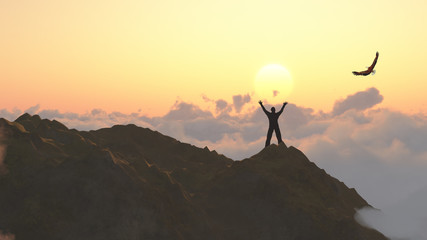 Wall Mural - Freedom - Man on a mountain peak