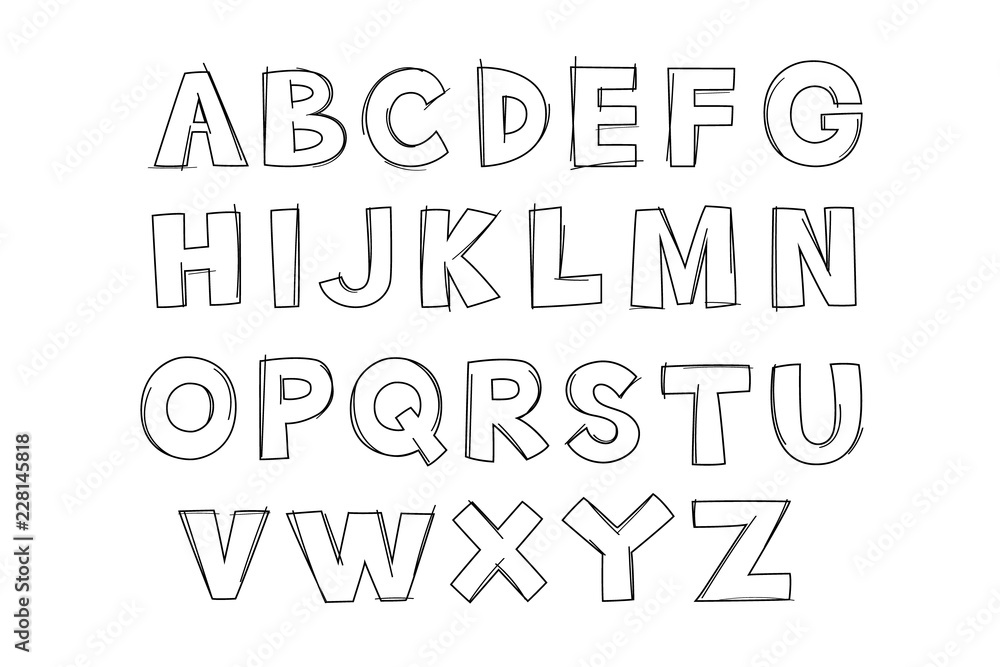 Vector of English Alphabets in Hand drawn doodle style. Stock ...