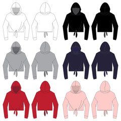 Wall Mural - Vector template for Women's tie front Hooded Sweatshirts