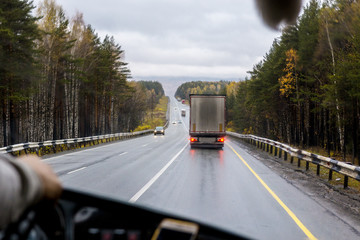 view of the highway from the cab