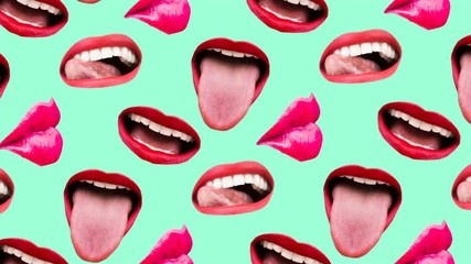 Wall Mural - Fashion Motion pop art design. Minimal pattern. Lips emotion set