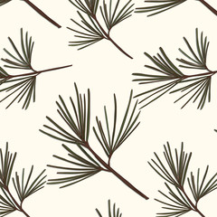 Wall Mural - Evergreen tree pattern. Vintage New year vector texture. Forest seasonal Christmas cover background. Botany winter holidays surface design. 