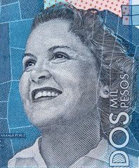 Wall Mural - Debora Arango Perez portrait on Colombia currency 2000 peso (2016) banknote closeup, Colombian money close up..