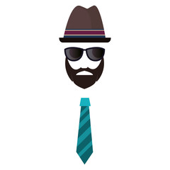 Canvas Print - hipster face beard glasses hat and tie