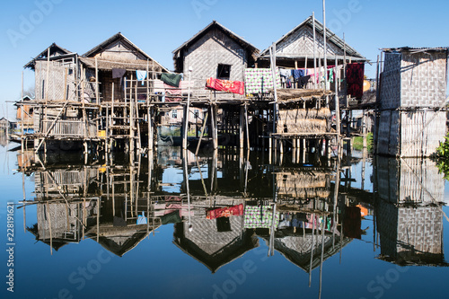 Fotografia, Obraz houses on stilts in inle lake in myanmar