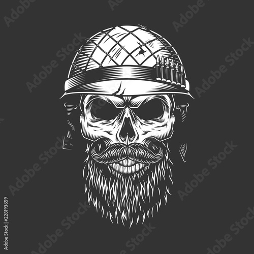 Monochrome vintage soldier skull